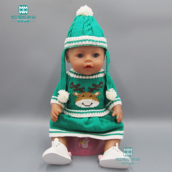 Clothes for doll fits 17inch 43 cm born baby dolls accessories girls dress fashion deer sweater three-piece suit