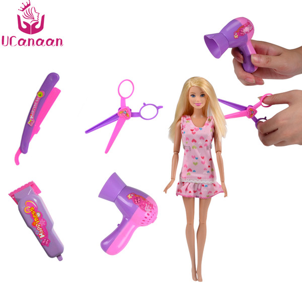 UCanaan 4PCS Hairdressing Suit for Doll Plastic AccessoriesKids Toys Doll Accessories Fashion for Children Family Game