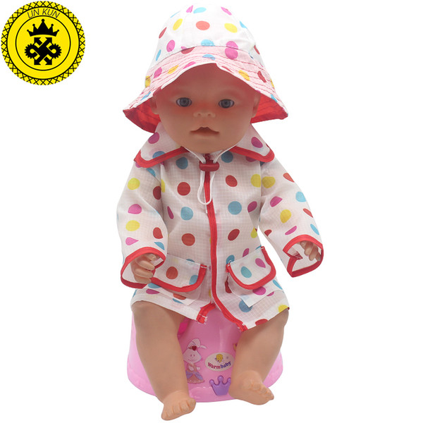 Baby Born Zapf Doll Clothes Color Dot Pattern Child Raincoat +Hat Suit Doll Clothes fit 43cm and 17-18 inch Doll Accessories 503