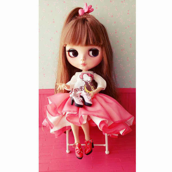 1 Pair Lovely Lolita Style Bowknot High-heeled Blyth Doll Shoes for Blyth Pullip Azone OB Licca Momoko 1/6 Doll