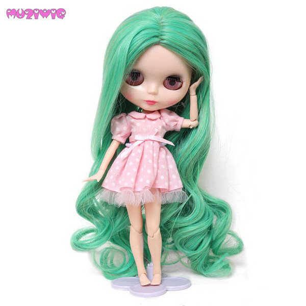 MUZIWIG Long Loose Big Curly Green Blended Color Blyth Doll Hair Wigs