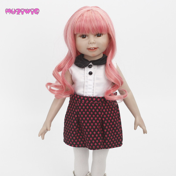 MUZIWIG Pink Synthetic Wave Wigs with Bangs for Dolls Accessories