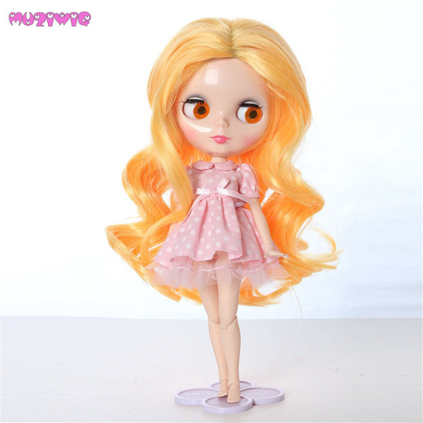 MUZIWIG Heat Resistant Synthetic Loose Wave Yellow Hair Wigs for Blyth Dolls