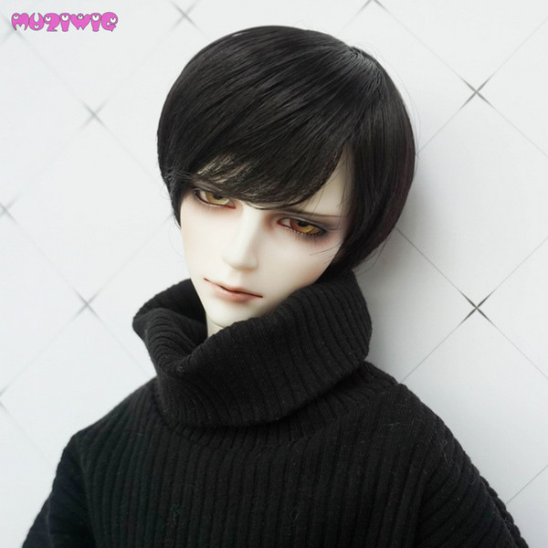 MUZIWIG Heat Resistant Fiber Black/Golden Color Short Straight Wigs for 1/3 1/4 1/6 BJD Dolls