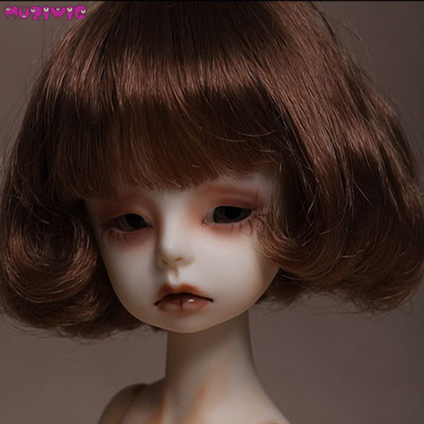 MUZIWIG Hight Temperature Fiber Short Brownish Curly Wigs for 1/3 1/4 1/6 BJD SD Dolls