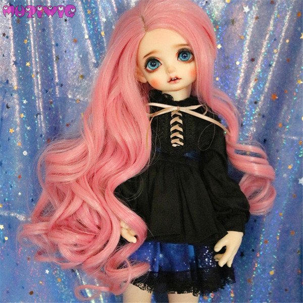 MUZIWIG Heat Resistant Fiber Long Big Wavy Pink Wigs for 1/3 1/4 1/6 BJD Dolls