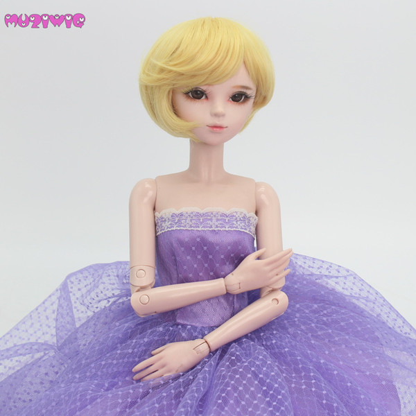 MUZIWIG Synthetic Golden Color Short Straight Hair Wigs for BJD SD Dolls