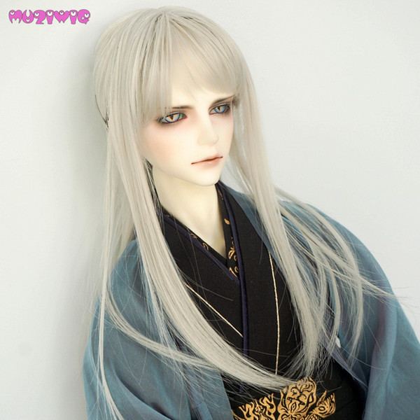 MUZIWIG High Temperature Fiber Silver Gray Hair Wigs for 1/3 1/4 1/6 BJD Dolls Wig Only