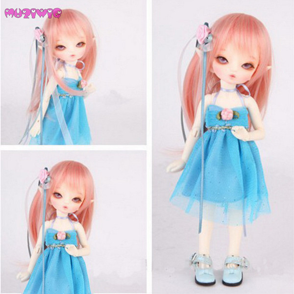 MUZIWIG Heat Resistant Long Straight Pink Wigs for BJD Doll