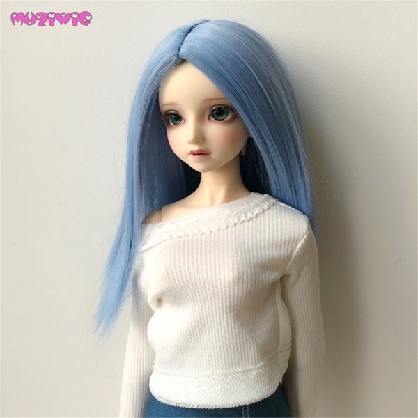 MUZIWIG HT Fiber Long Straight Sky Blue Wigs for 1/3 1/4 1/6 BJD Girl Dolls