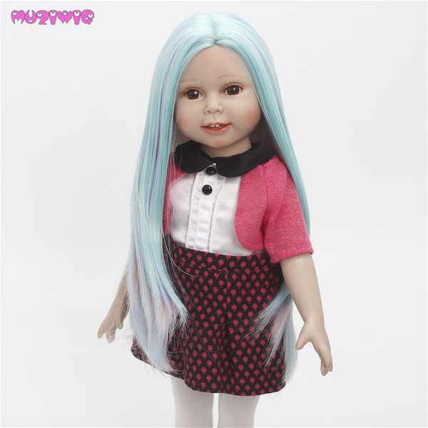 MUZIWIG Heat Resistant Fiber Long Straight Rainbow Color Hair Wigs for American Doll