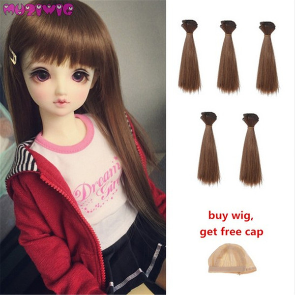 5Pcs/Lot 15*100cm Black Grey Brown Single Natural Color Straight doll wig hair wefts for bjd 1/3 1/4 1/6 Dolls DIY Accessories
