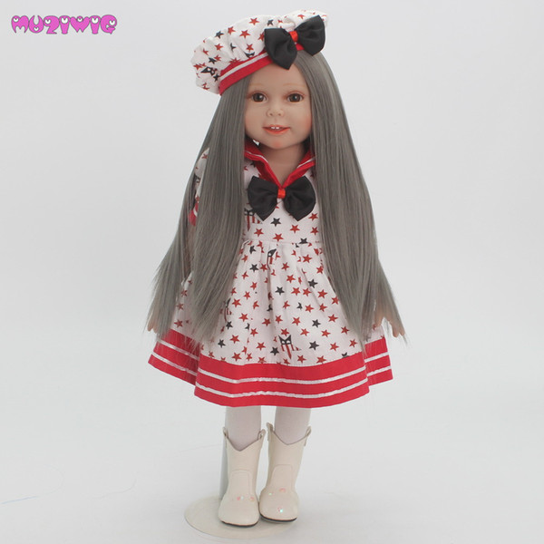 MUZIWIG High Temperature Fiber Long Straight Silver Grey Color Hair Wigs for American Doll