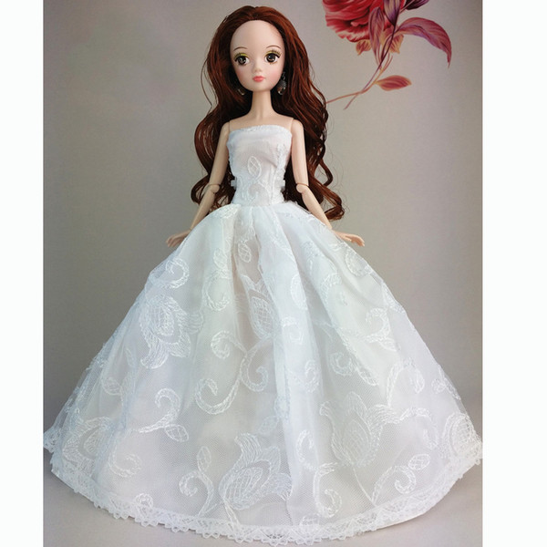 Fashion White Handmade Fashion Wedding Gown Dresses Clothes Party For Princess Doll Xmas Gift