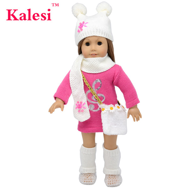 6 Piece 18 inch girl clothes Accessories doll sweater dress & hat & bag - 18 inch doll clothes Accessories Set