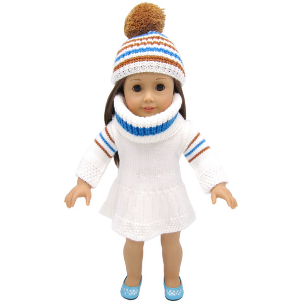 18 inchs American Girl doll clothes sweater dress with hats and scarf for child party gift toys--Doll Clothes Accessories for American Girl