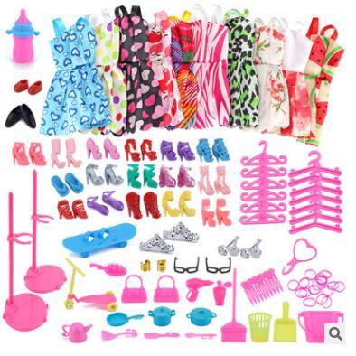 10 Piece Beautiful Party Barbiee Clothes Fashion Dress Accessories 18 Pair Shoes For Barbiee Doll Luxurious Accessories Suit for 11