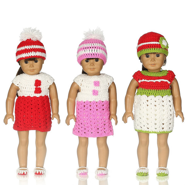 Lovely Sweater Coat Doll Clothes for 43cm American Girl Dolls knitting Skirt + Hat + Shoes + Underpants HOT