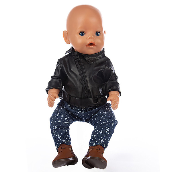 Doll Clothes Fit 18 inch 40-43cm Black Pu Leather doll suit Clothes Accessories For Baby Birthday Gift