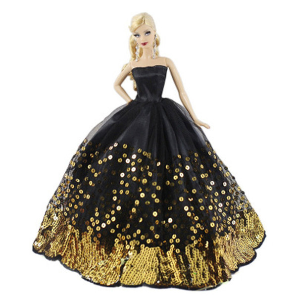 The Most Amazing Black Dress with Lots of Gold Sequins Size Doll Luxury Black Wedding Party Dress for Doll Girls Gift