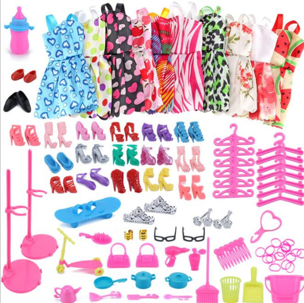 10 Piece Beautiful Party doll Clothes Fashion Dress Accessories 18 Pair Shoes For doll Luxurious Accessories Suit KKA5912