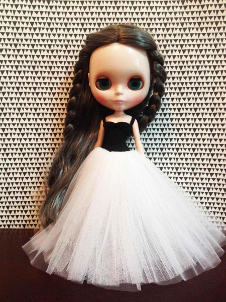 D0381 New DIY 12 inch 30cm Blythe Doll dress Accessories children gift Ballet dress black white color long type 1pcs