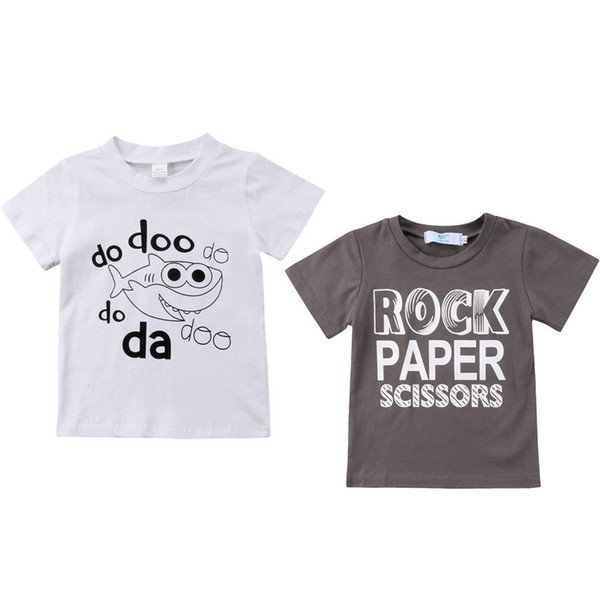 2018 Newborn Kids Baby Boy Girl Tops Casual Letter Paper Shark Short Sleeves Summer T-shirt Outfit Clothes Set