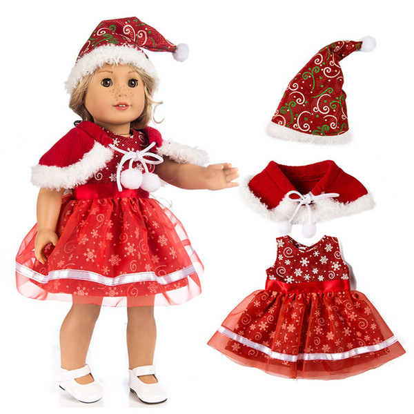 18 Inch American Girl Doll Christmas Clothes Dress for dolls kids gift doll Christmas Outfit accessories