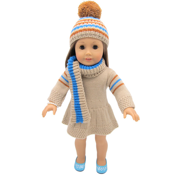 45cm tall american doll clothes sweater dress with hats and long scarf for child party gift toys--Doll Clothes Accessories for 18 inch doll