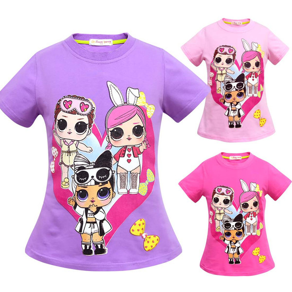 T shirt 3D color Printing New Cartoon Girls Short sleeve T-shirt Summer Breathable children's wear Kids Children Outwear Top Clothing