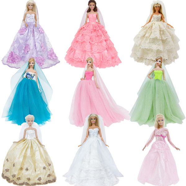 Handmade Wedding Dress Princess Evening Party Ball Long Gown Skirt Bridal Veil Clothes For Barbie Doll Accessories xMas Gift Toy