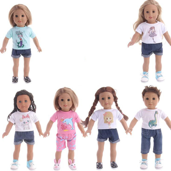 7 Styles T-shirts Pants Shorts Suit for 18 inch American girl Doll Mark type and quantity