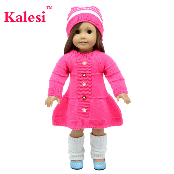 4 pcs 18 inches american girl doll clothes red sweater dress with hats for child party gift toys--18 inches Doll Clothes Accessories