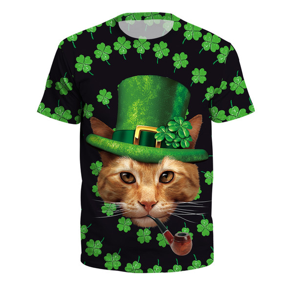 St.Patrick's Day Short Sleeve Shirt Goose Chewie Cat Casual Fashion Man Clothing T-shirts Tops L458B-01