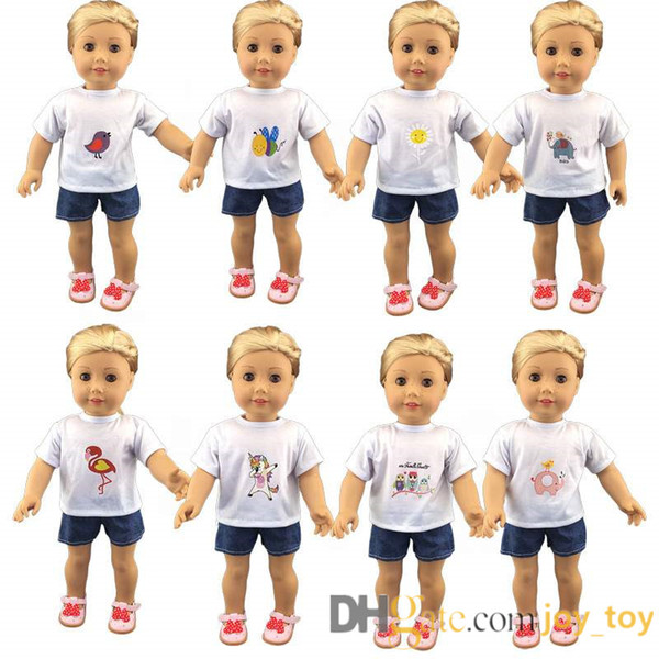 18 inch doll Cloth Cartoon Unicorn Elephone Flamingo T Shirt Pants Outfit Suit for 18 Inch Doll Clothes American Girl Doll