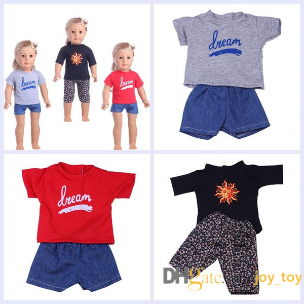 Short Sleeve T Shirt Shorts Pants for American Girl 18 Inch Dolls Cloth Set of 3