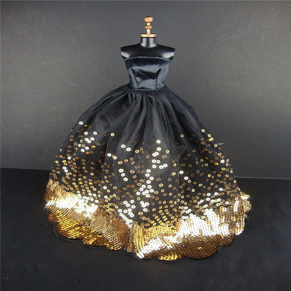 Luxury Black Wedding Party Dress The Most Amazing Black Dress with Lots of Gold Sequins for Doll Girls Gift Children