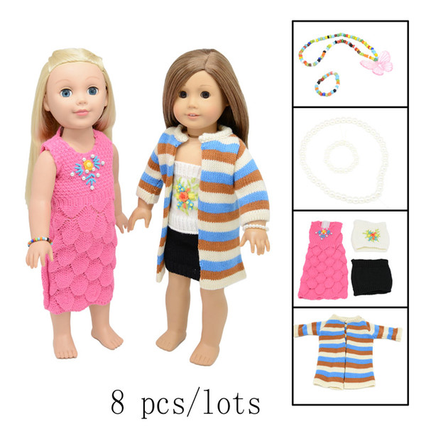 8 Piece Doll clothes & dress & accessories - 18 inch Doll Clothes Accessories Set Fits 16~18 inch doll