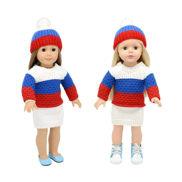 18 inchs Girl doll clothes sweater coat with hats and skirt for child party gift toys--Doll Clothes Accessories for Girl