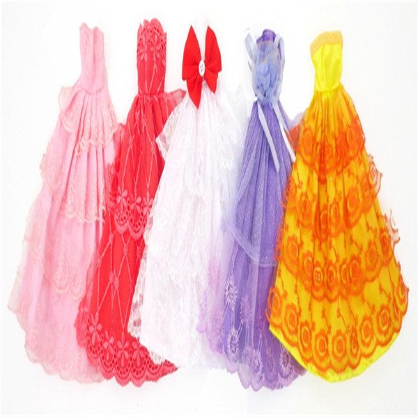 Handmade Clothes Dresses Princess Wedding Clothes Grows Outfit Doll Fashion for Barbie Kids Gift Multi Color 5pcs