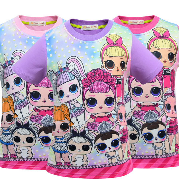 T shirt 3D color Printing New Cartoon Girls Short sleeve T-shirt Summer Breathable children's wear Kids Children Outwear Top Clothing 3412