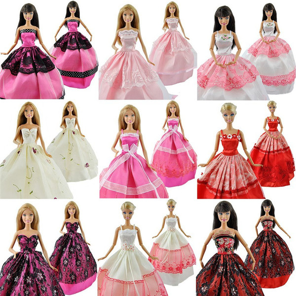 Princess Wedding Clothes for Barbie Handmade Lace Clothes Dresses Grows Outfit Doll for Barbie Kids Gift Baby Toys 5pcs