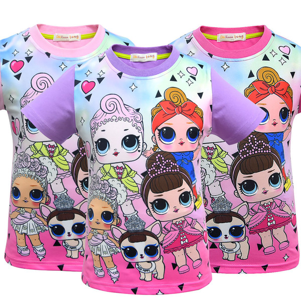 T shirt 3D color Printing New Cartoon Girls Short sleeve T-shirt Summer Breathable children's wear Kids Children Outwear Top Clothing 3408