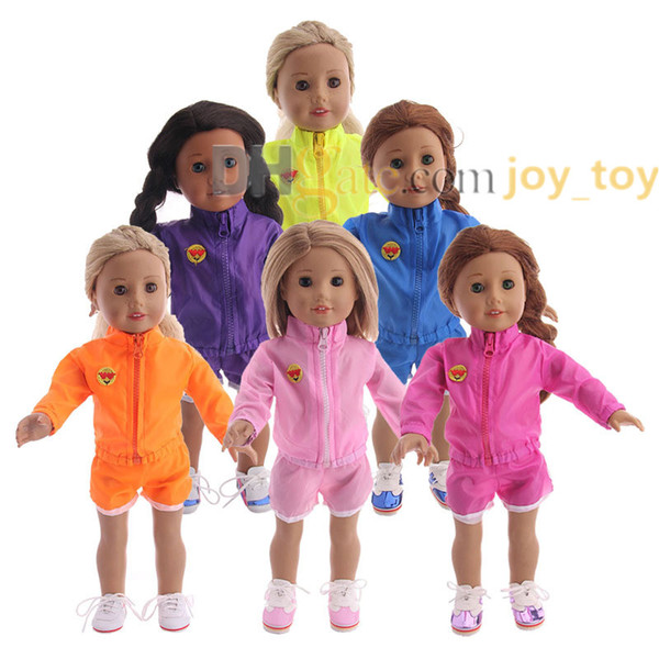 Long Sleeved Sport Wear Cloth Short Pants Sport Suit for 18 inch American Girl Doll Cloth Accessory