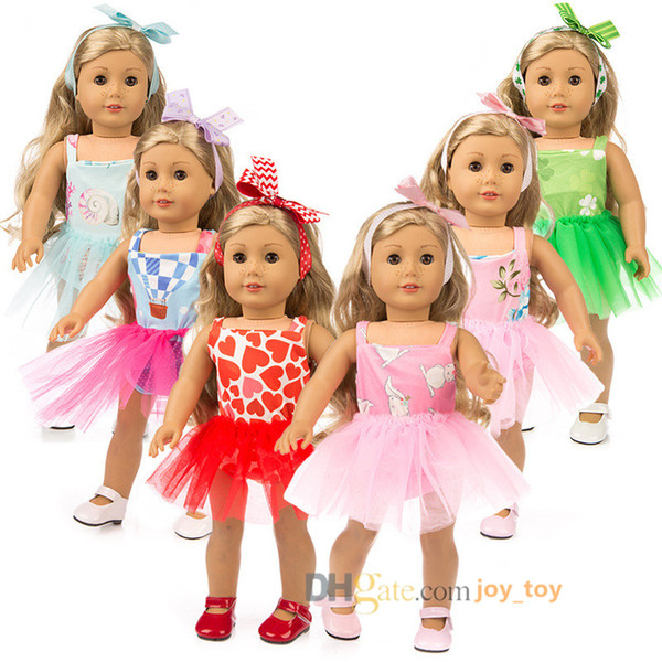 18 inch doll Skirt Spring Summer Dress with Head Wear 6 Styles Multi Color Cloth for 18 inch American Girl Dolls