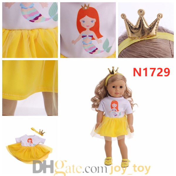 18 Inch Doll Cloth Dress Mermaid Unicorn Queen One Piece Skirt with Hair Wrap for American Girl Doll