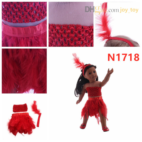 Summer Feathers Dress Skirt Fancy Dress Plume Skirt Handmade Cloth with feather hair wrap for 18 inch American girl doll cloth and accessory