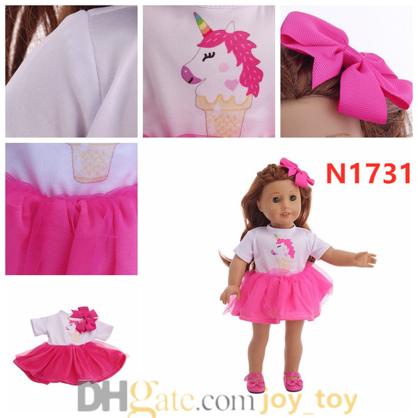 18 Inch Doll One Piece Dress Mermaid Unicorn White Skirt with Hair Wrap for American Girl Doll Summer Dress