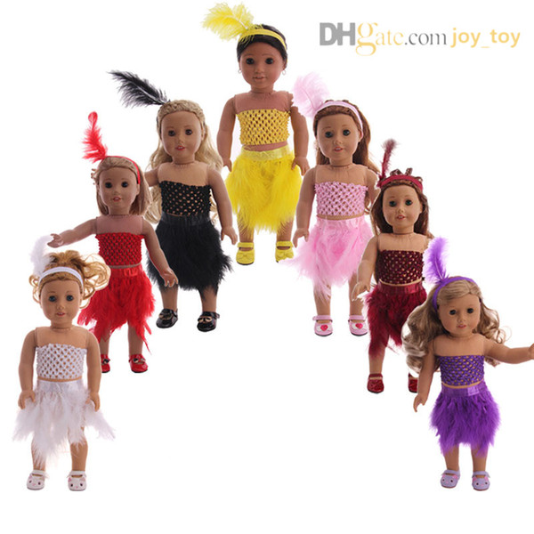 18 inch doll Feathers Dress Summer Camp Multi Colors plume Skirt Cloth with feather hair band for 18 inch American girl doll