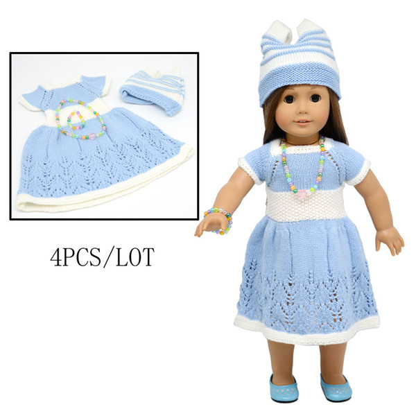 18 inchs American Girl doll clothes sweater dress with hat ,necklace and bracelet for child party gift toys--Doll Clothes Accessories